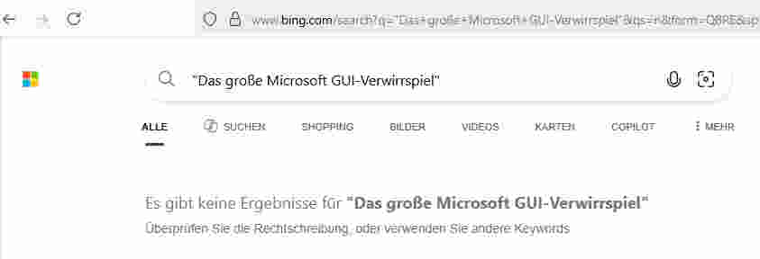 bing findet ebenso wie alle US-Suchmaschinen nichts